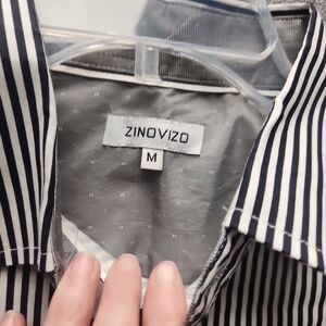 Men's Striped Dress Shirt - Black and White Medium